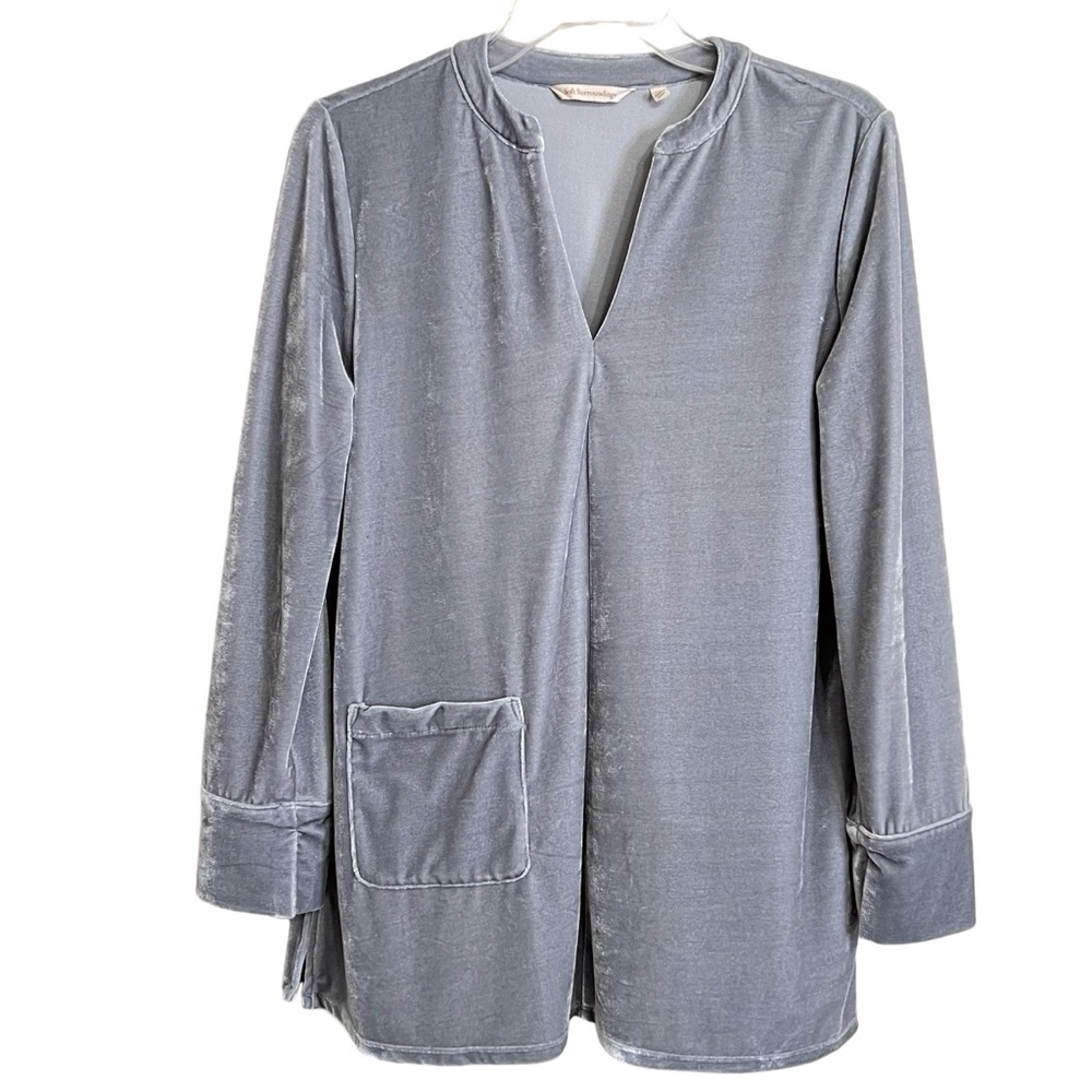 Soft Surroundings Emmaline Minimalist Velvet Top Womens M Petite Gray Pullover